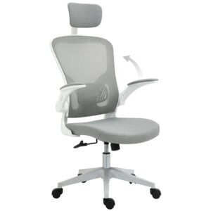 Kontorstol ergonomisk skrivebordsstol med vippefunktion høj ryg lændestøtte nakkestøtte foldbar armlæn hjemmekontor grå 65 x 64 x 114-122 cm