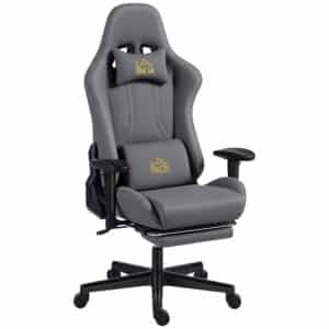 Ergonomisk gamingstol med 3D-armlæn, justerbar, rullende skrivebordsstol med lændestøtte, grå