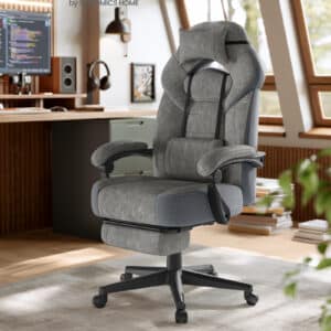 SONGMICS Gamingstol, Kontorcomputerstol, Ergonomisk Design, Med Fodstøtte, Justerbar Nakkestøtte, Lændestøtte, 150 kg Belastningskapacitet, Skifergrå OBG077G01