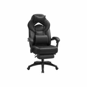 SONGMICS OBG077B01 ergonomisk gamingstol, m. armlæn, justerbar nakkestøtte, lændestøtte, fodstøtte, hjul - sort polypropylen, mesh og stål