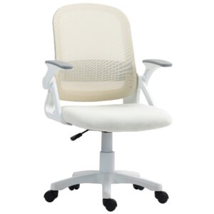 Åndbar netkontorstol, ergonomisk drejestol med foldbare armlæn og lændestøtte, hvid