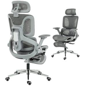 Ergonomisk kontorstol, computerstol i net med separat ryglæn, lændestøtte, 4D-foldbare armlæn, grå