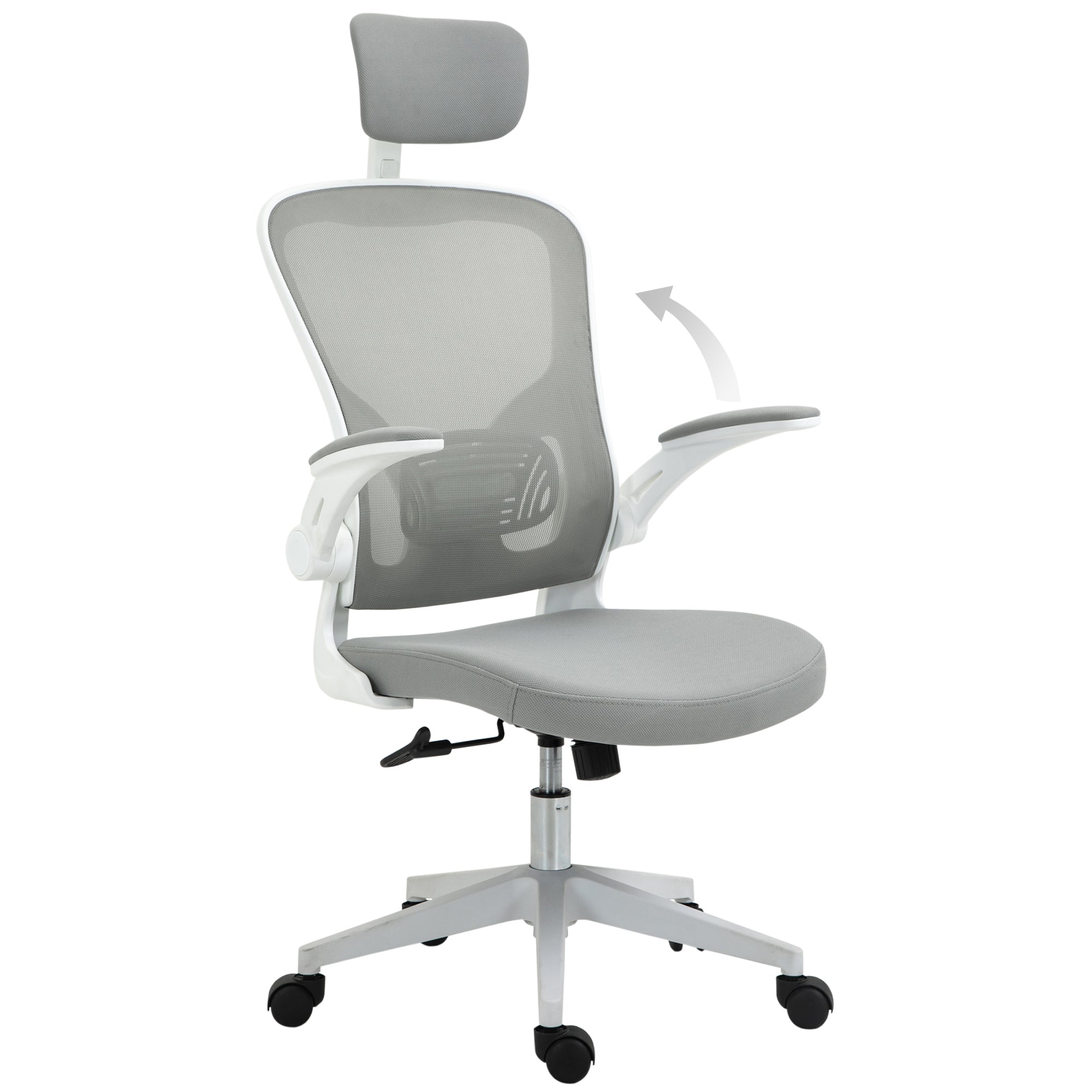 Ergonomisk kontorstol med lændestøtte og nakkestøtte - Grå