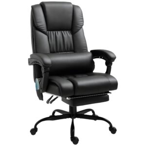 Ergonomisk kontorstol med massagefunktion, skrivebordsstol med fodstøtte, høj ryglæn, lændestøtte, sort