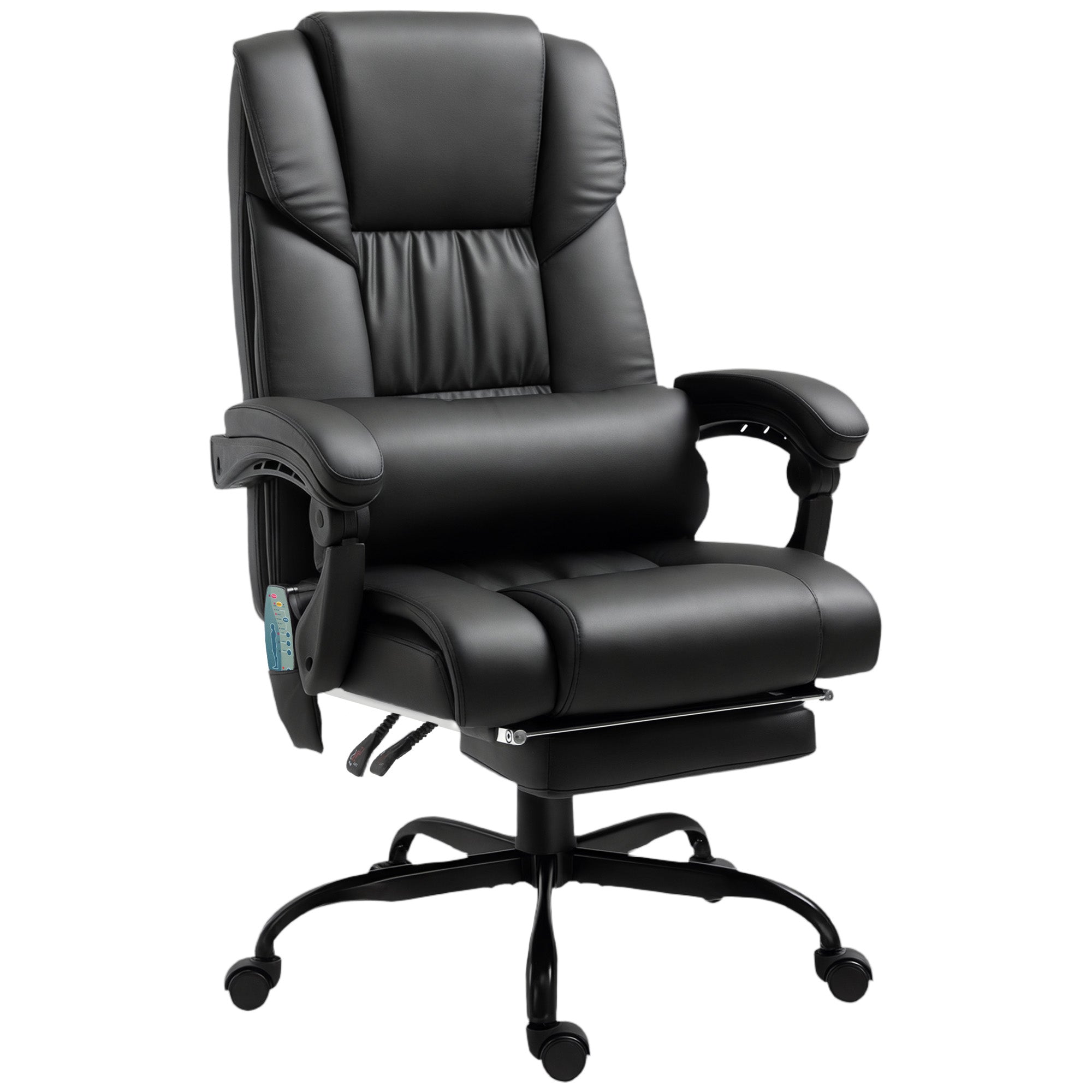 Ergonomisk kontorstol med massagefunktion, skrivebordsstol med fodstøtte, høj ryglæn, lændestøtte, sort