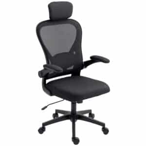 Ergonomisk kontorstol med opklappelige armlæn og justerbar lændestøtte, sort