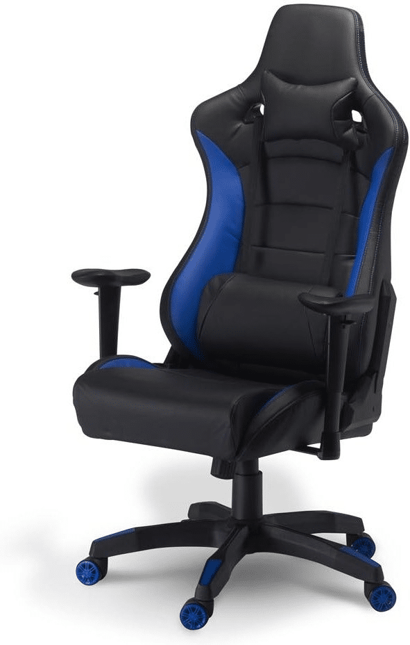 Kontorstol Raymond & Hallmark Mirage - ergonomisk, justerbar i PU-læder, blå/sort med nakkestøtte og lændestøtte