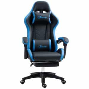 Kontorstol, gamingstol, 1 nakkestøtte, 1 lændestøtte, blå + sort