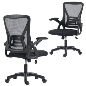Ergonomisk højdejusterbar kontorstol med opklappelige armlæn og lændestøtte, sort
